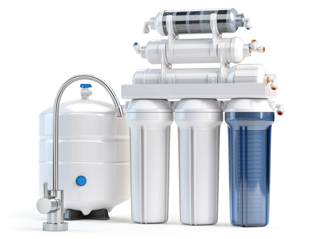 Reverse osmosis water purification system isolaterd on white. Water cleaning system.